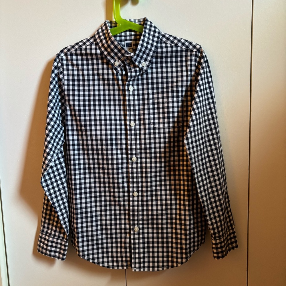Janie and Jack Navy & White Gingham Button-Down Shirt | Size 7